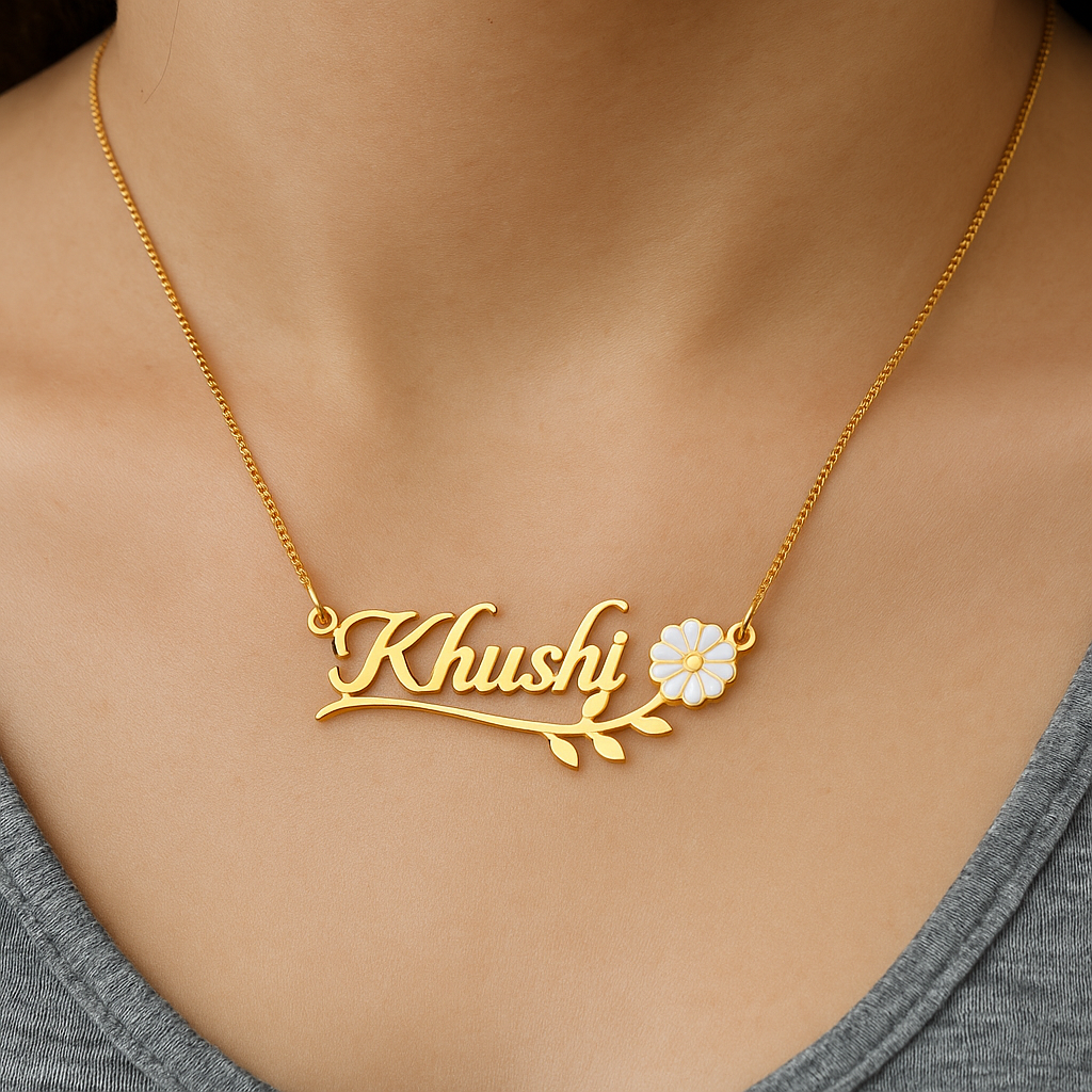 White Flower Name Necklace