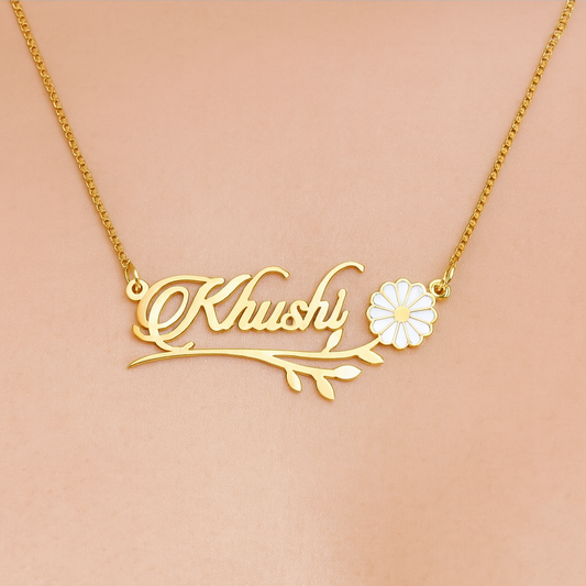 White Flower Name Necklace