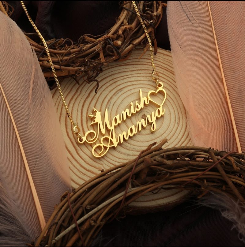 Crown & Heart Style Couple Name Necklace