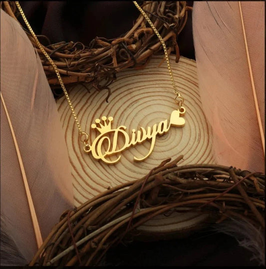 Crown & Heart Style Name Necklace
