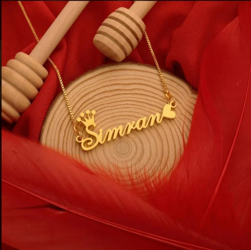 Crown & Heart Style Name Necklace