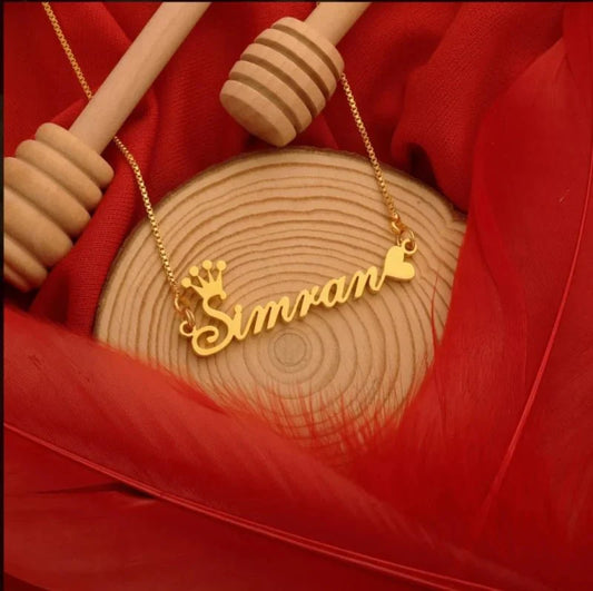 Crown & Heart Style Name Necklace