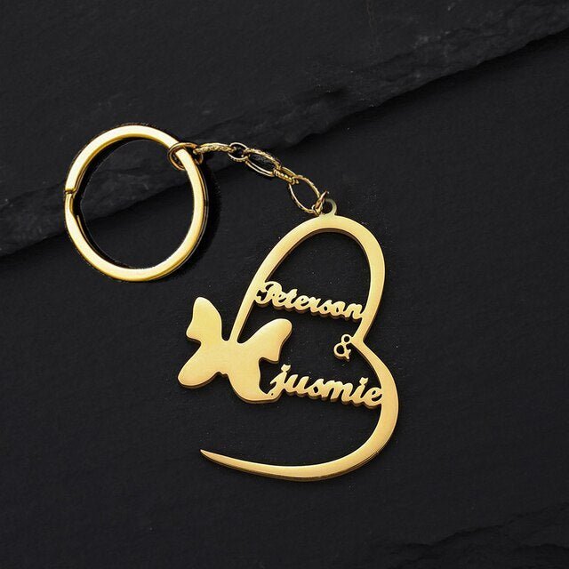 Heart & Butterfly Couple Name Keychain