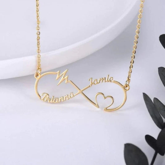 Infinity Heartbeat Couple Name Pendant